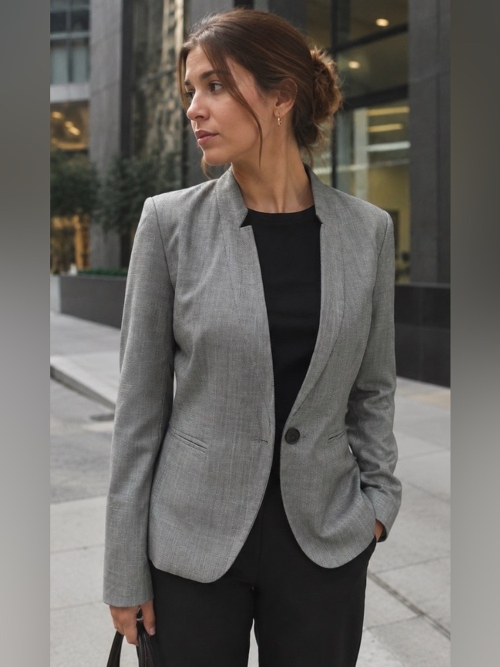 Zara Basic collarless single-button blazer